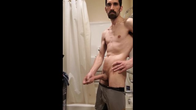Bathroom cock play ends with lots of cum!