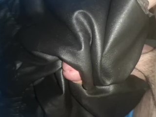 Masturbating on LeatherSkirt in_Latex Gloves +cum