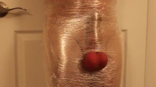 Restrained & In Pain Cellophane Ballbusting