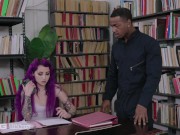 Preview 1 of Trickery - Inked Purple Hair Punk Tricks Janitor Into Sex