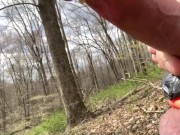 Preview 1 of Public cock stroking hike with cock rings
