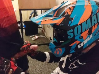 Motocross Guy Jerks off after Sex to his Partner