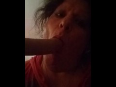 Locked up Sissy sucks her ex's feeldoe 