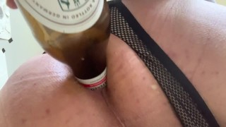 Femboixxx uses banana as lube and tests beer bottle and crusher masher as dildos, and approves both