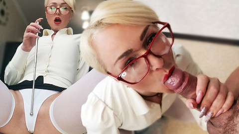Horny Teacher Sucking Big Cock and Ass Fucking until Cum on Glasses