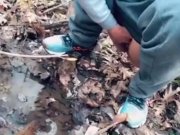 Preview 2 of teen pissing in a forest stream after a run