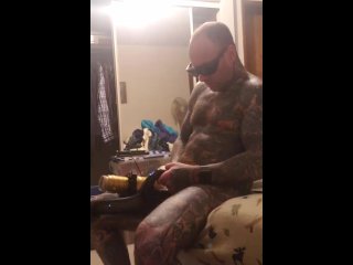 fleshlight launch, tattoo, big cock, bedroom