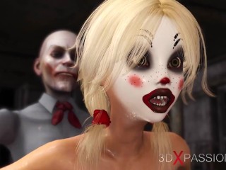 Joker Golpea Duro a Una Linda Rubia Sexy Con Una Máscara De Payaso En La Habitación Abandonada