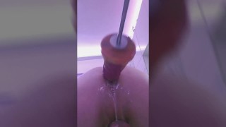 While In Chastity Getting Machine Fucked By Dildo