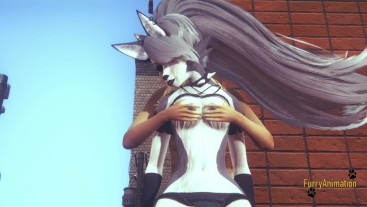 Furry Hentai Wolf gives fox boobjob until he cum on her face