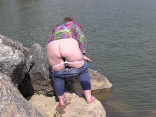 Pissing Behind The Rocks On The Shore Peeping