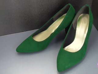 Shoe fetishism 靴フェチ 緑色のハイヒールにぶっかける