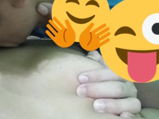 Having a tasty tasty straight guy boobs in my mouth. He moans like a bitch