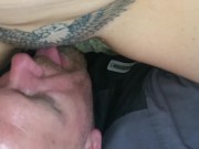 Preview 6 of She moans in pleasure as he licks her sweet eagle tattooed pussy!