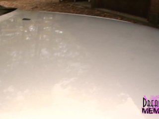 Big Tit_Brunette Washes_A Car And Herself