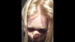 Blond teen suck black dick in car