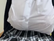 Preview 1 of Japanese amateur boy, facial shot in big boobs love doll in mask and uniform!