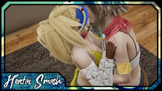 Yuna y Rikku se divierte antes de tener sexo lésbico en la cama - Final Fantasy X Hentai