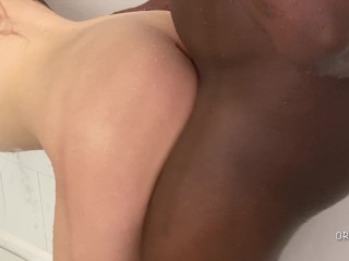 BBC Boyfriend Bends Over Soapy girl in Steamy_Shower and Cums on her Tits POV
