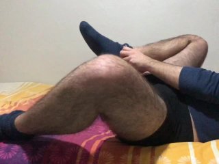 Sexy hairy man have fun body massage  handjob and hairy ass hole and feet