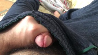 Hairy man chest and cut dick head massage