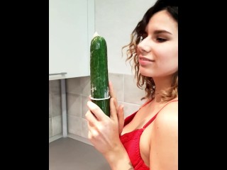 Slim Beauty has Fun with a HUGE Cucumber