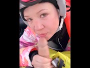 Preview 1 of Snowboarding slut sucks my cock in public!