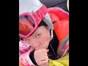 Preview 5 of Snowboarding slut sucks my cock in public!