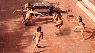 Couple Playing And Fucking In The Courtyard Outside