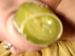 Me using an english cucumber w a condom on it in my pussy