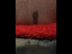 Gray sweatpants wetting peed pants