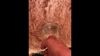 watching porn, jerking off and cumming in a glass of water