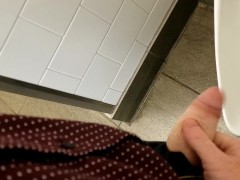 Ginger showing off in public restroom 