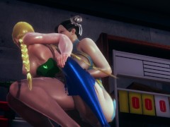[STREET FIGHTER] Chun Li gets full holes in Cammy (3D PORN 60 FPS)