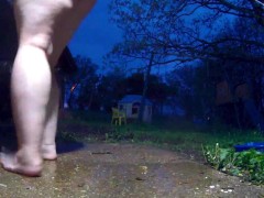 BBW wife pissing outside in front of security camera 10