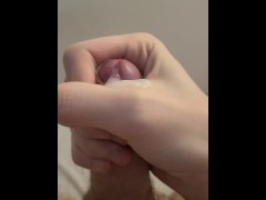 Stroking my uncut white cock and cumming