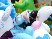 Preview 6 of Miss Maskerade Rubber Doll Playing and Pop Balloon - Looner fetish in full latex 01