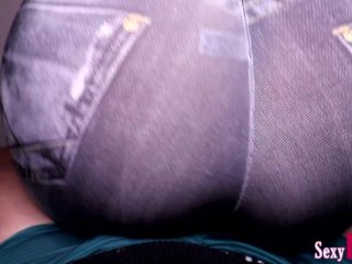 Lap Dance and Assjob in Fake Jeans Leggings ending with Cumshot onto Ass