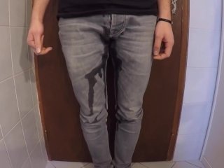 shower clothes, wetting, piss jeans, pissing