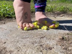 BBW milf steps all over marshmallow peeps making a sticky mess