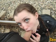 Preview 4 of sweet blowjob hot and sex in anal with a beautiful girl while walking on the railway