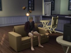 Blonde bombshell masturbating alone on couch