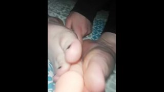 Footfetish play with a dildo