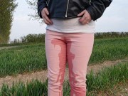 Preview 5 of ⭐ Desperate Blonde Girl Wets Her Pink Jeans Outdoors!