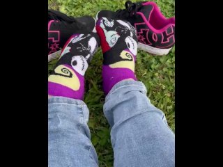 BBW milf does sock tease outdoors