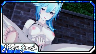 Eula fingering herself and having a squirting orgasm - Genshin Impact Hentai
