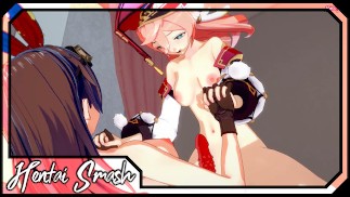 Yanfei reitet Ambers Strapon-Schwanz - Genshin Impact Lesbian Hentai