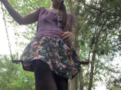 Video Peek up my skirt while I swing. Can you tell when I cum?
