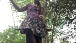 Peek up my skirt while I swing. Can you tell when I cum?