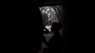 Public Rough Throat Fucking While It's Raining And The Door Is Open